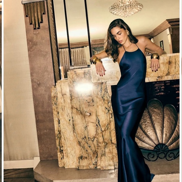 NWT Reformation Jeany Silk Dress - Navy - Picture 7 of 7